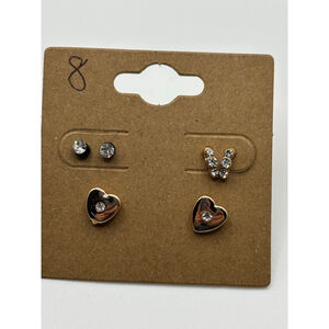 ✨5/$25✨Gold Clear Studs & Hearts Earrings NWOT